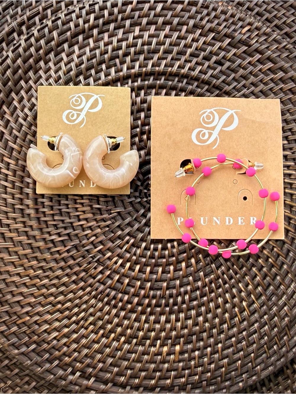 Plunder Pink Beaded Gold Hoop & Cream Resin Half-Hoop Earrings